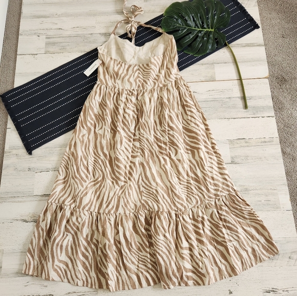 Bardot Nala Midi Dress In Beige Tiger Linen NWT Size XL/10 - Picture 6 of 11